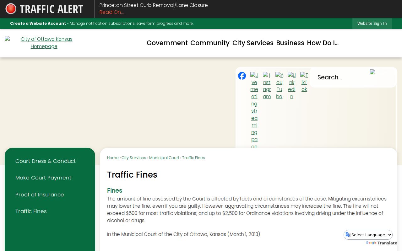 Official Ottawa traffic fines page