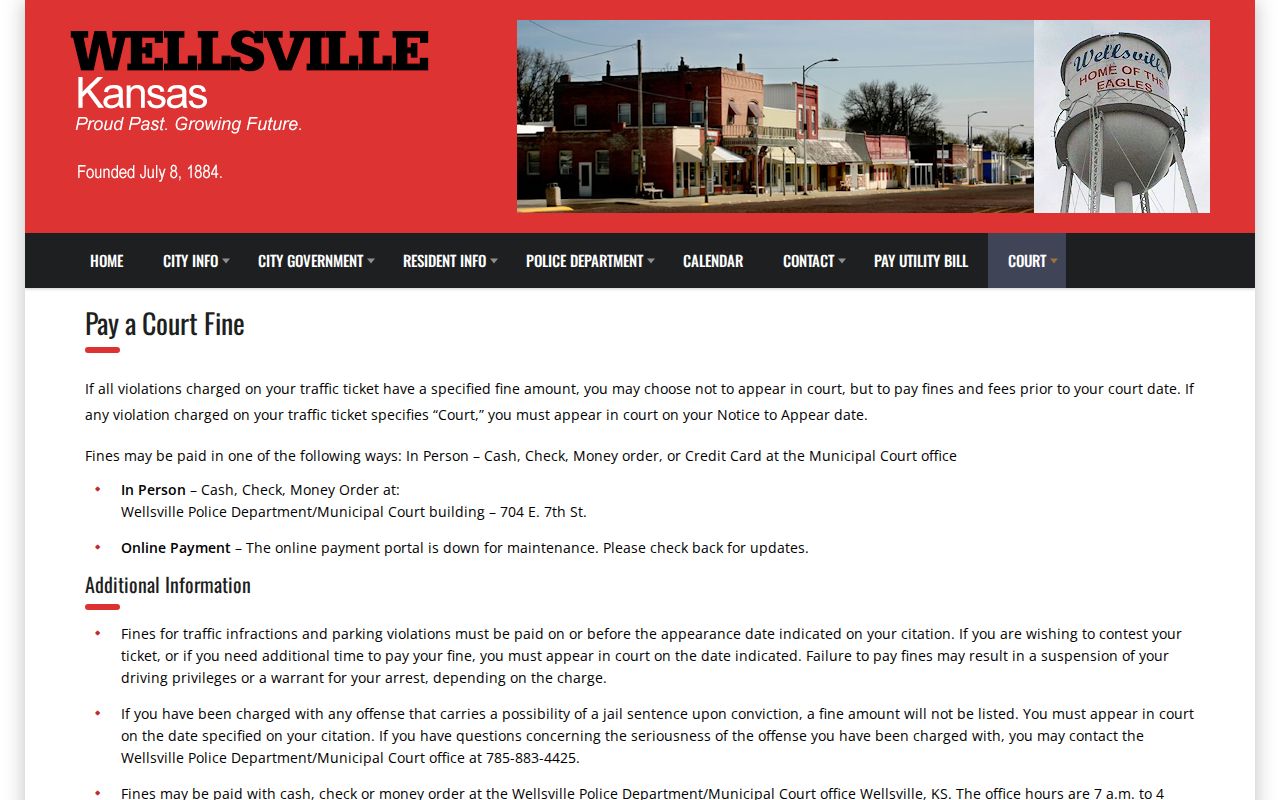 Wellsville official court fine payment page